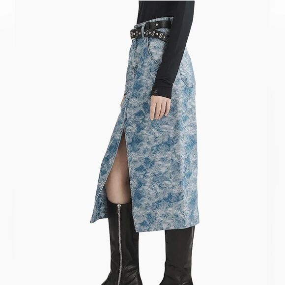 RAG & BONE Skirt Denim NWT Midi SId Jacquard Blue Size 24 XS - Picture 3 of 13